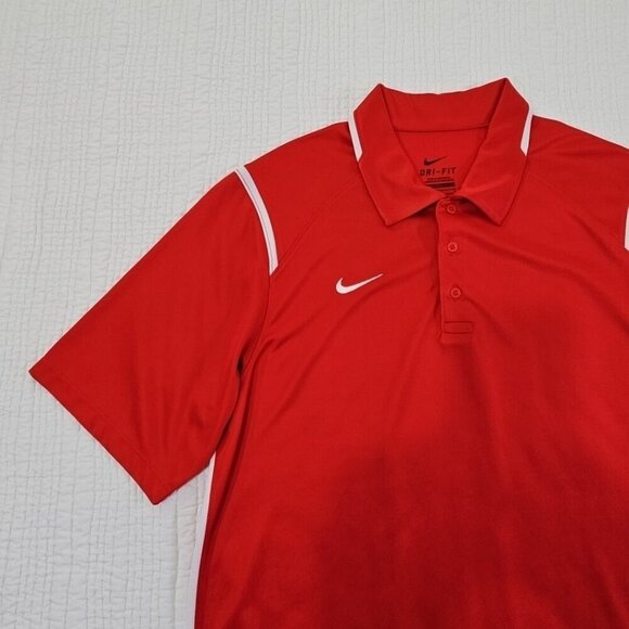 Nike Dri-Fit Athletic Shirt Polo Tennis Golf Men's M Medium Nike Red & White EUC - Picture 8 of 16